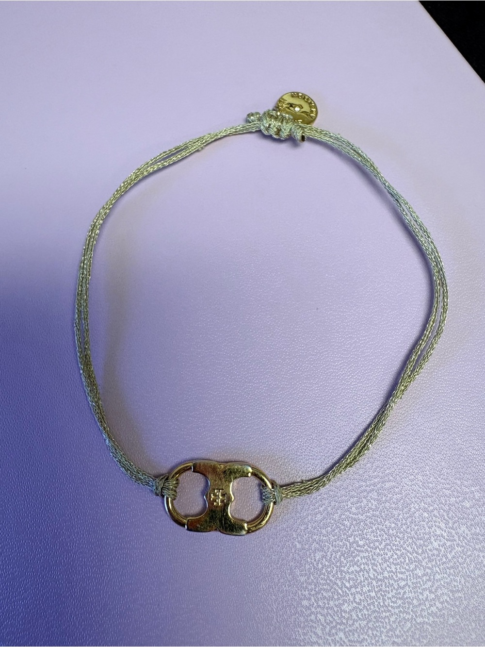 Tory Burch Gold-Tone Connector Bracelet with Sage Cord